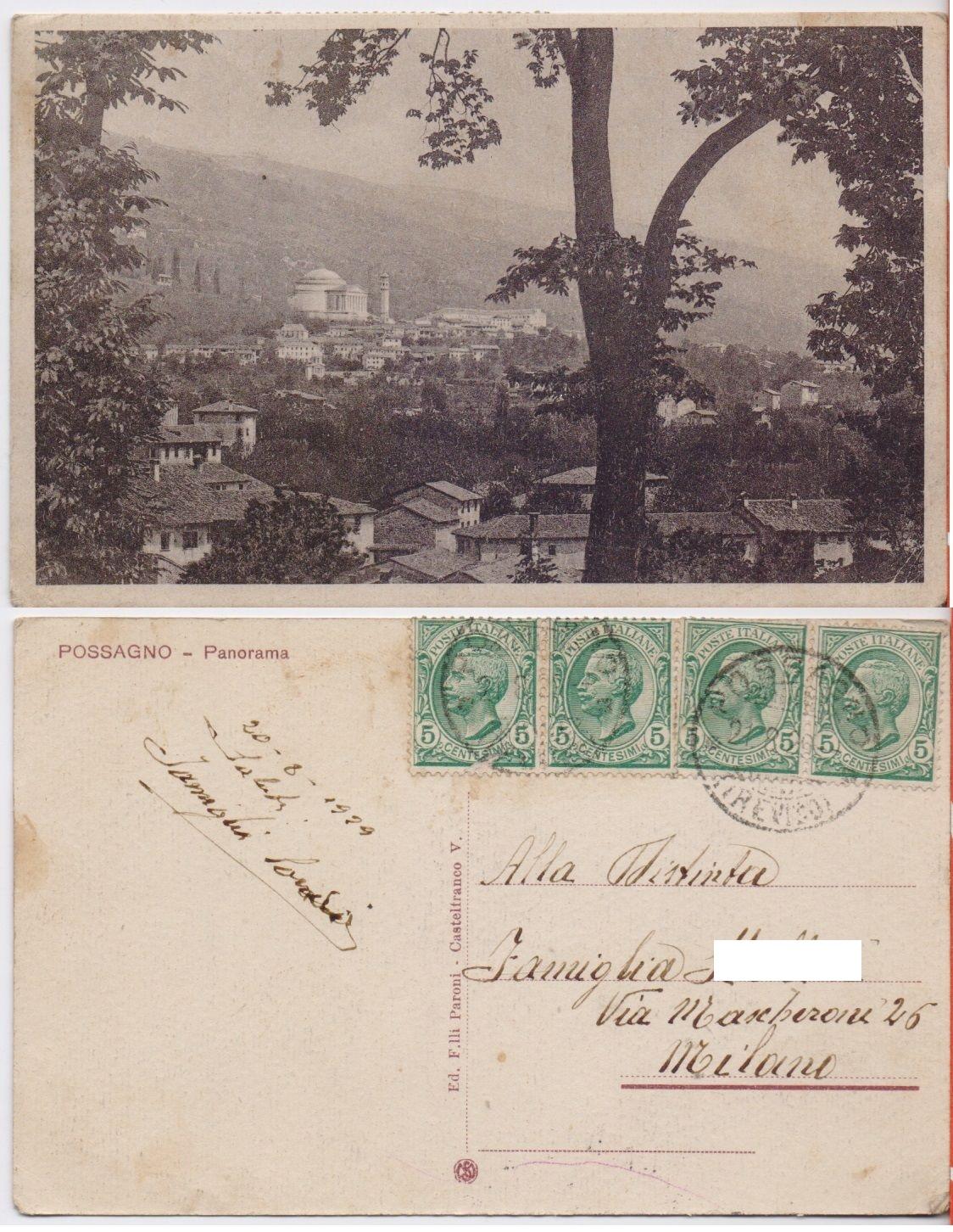 Cartolina - Possagno. Panorama. Viaggiata 1929