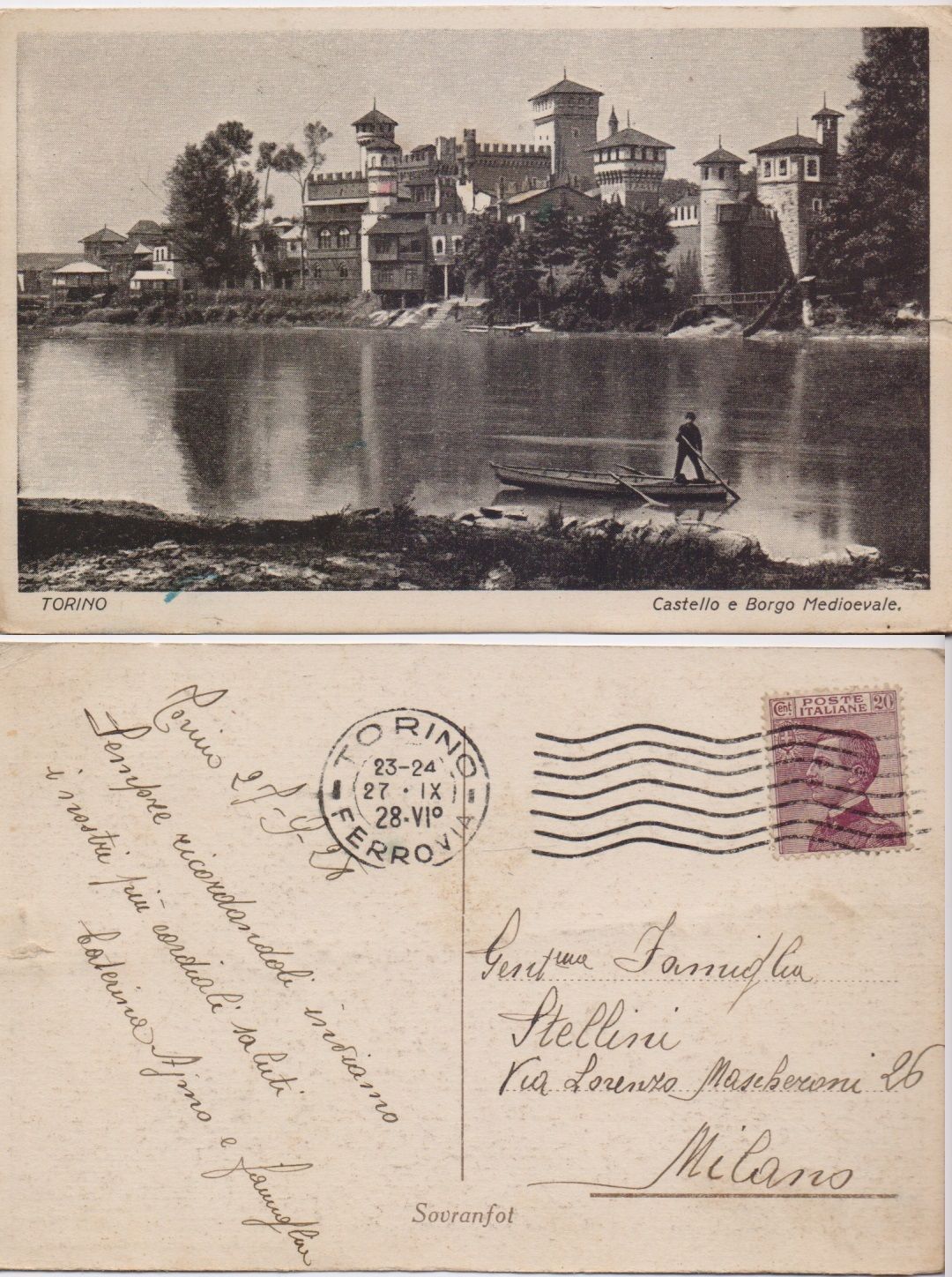 Cartolina - Torino. Castello e Borgo Medievale. Viaggiata 1925, animata, …