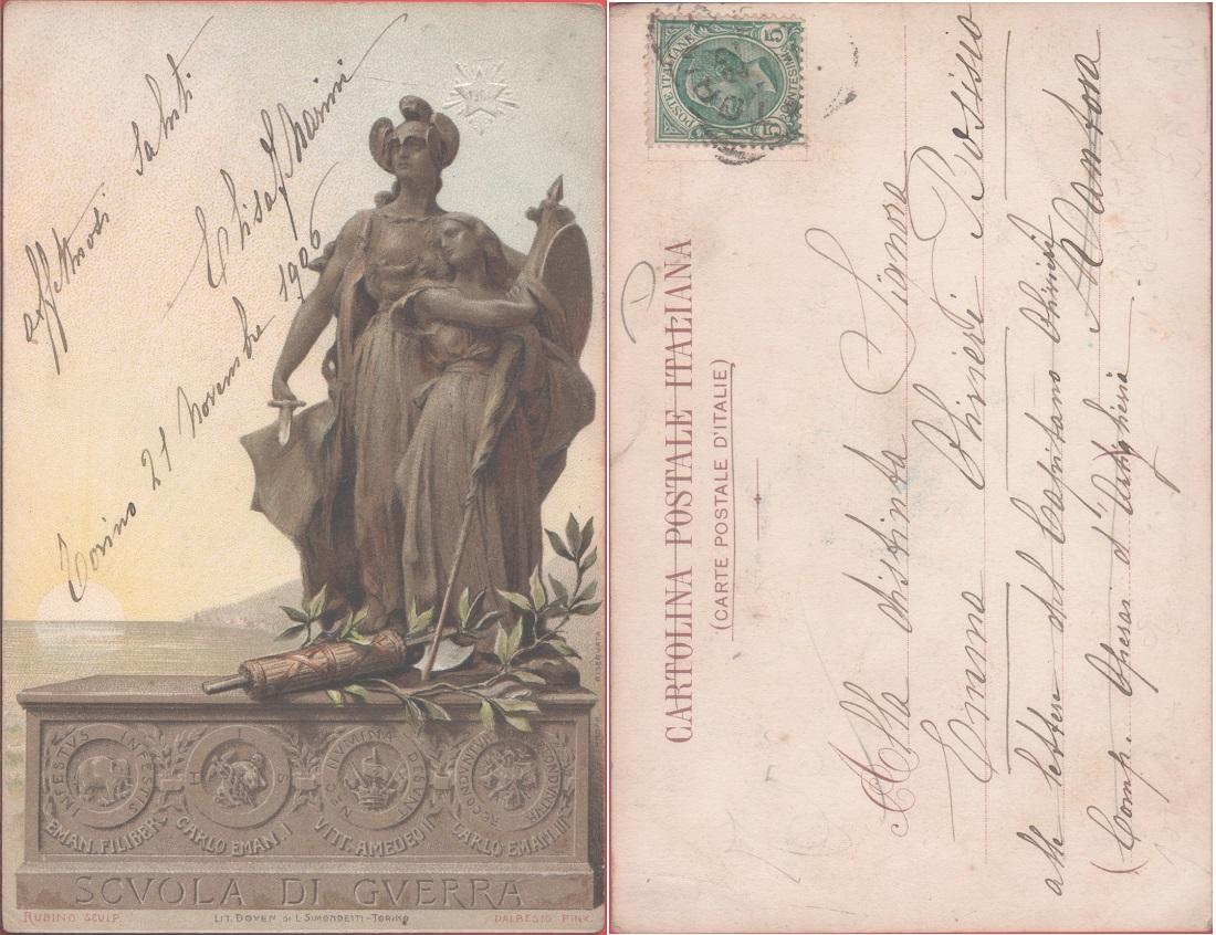 Cartolina. Scuola di Guerra. Torino. Viaggiata 1906
