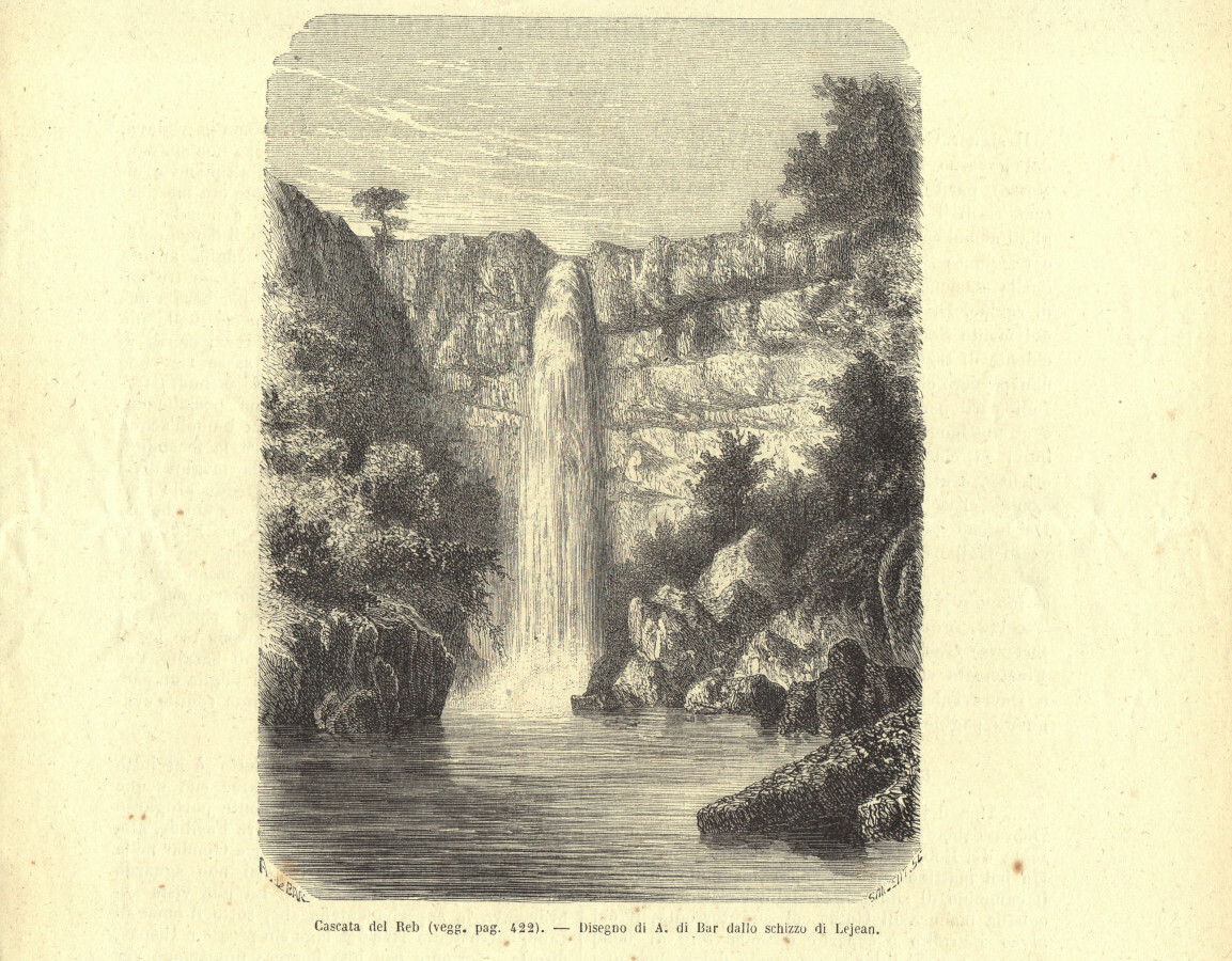 Cascata del Reb (Abissinia). Stampa 1863