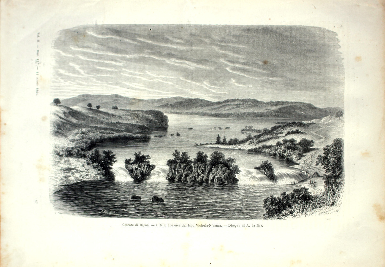 Cascate di Ripon. Il Nilo che esce dal lago Victoria-N'yanza. …