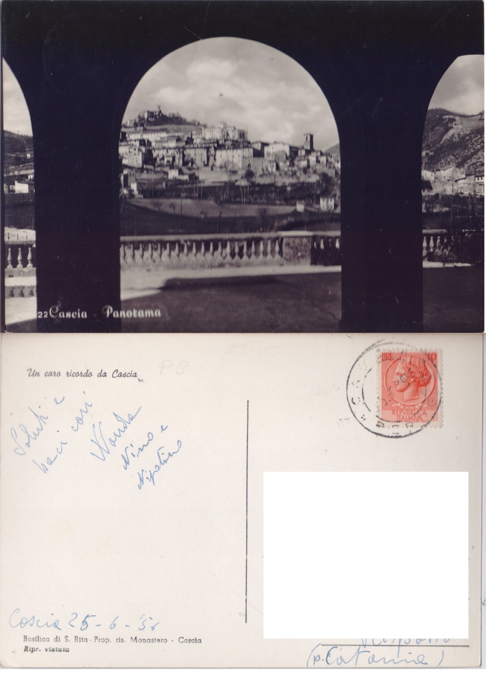 Cascia (PG). Panorama. Viaggiata 1956