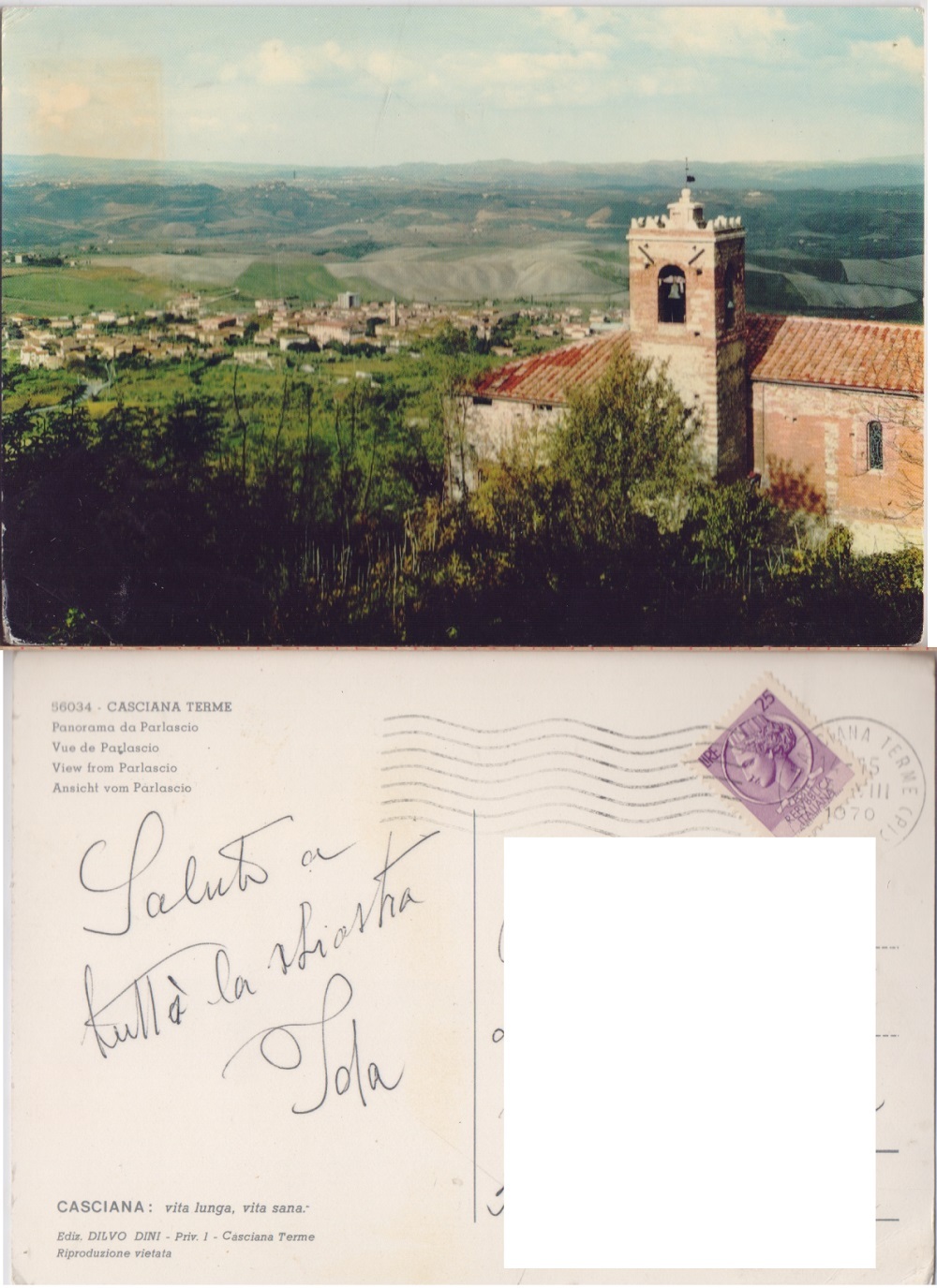 Casciana Terme (PI). Panorama da Parlasco. Viaggiata 1970
