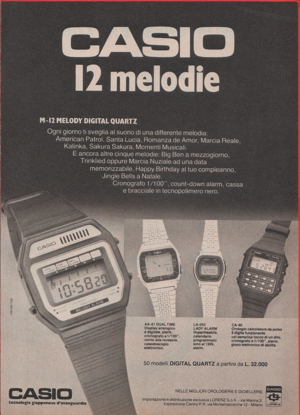 Casio. M-12 Melodie Digital Quartz. Advertising 1981