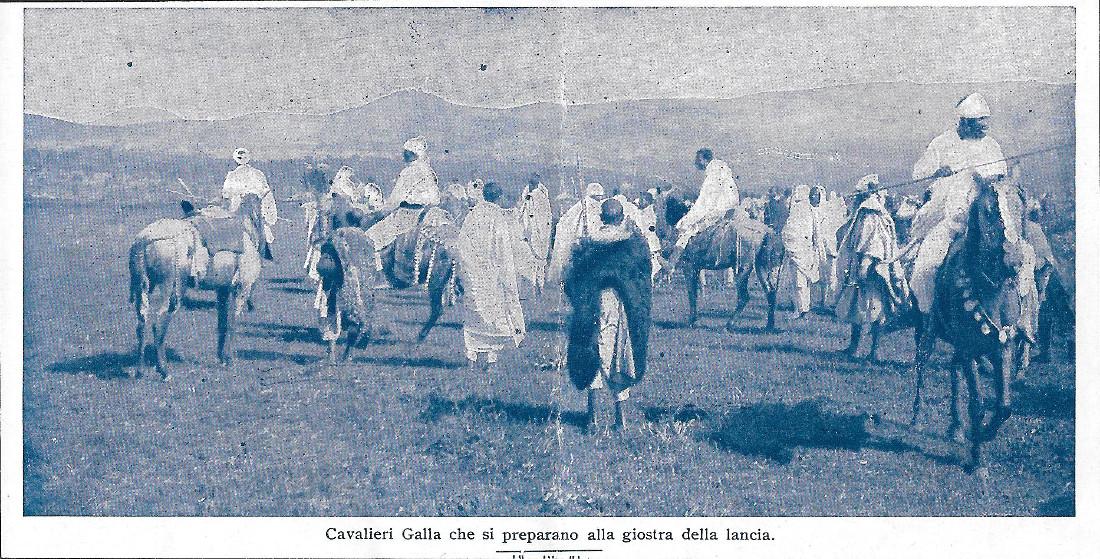 Cavalieri Galla che si preparano alla giostra della lancia. Stampa …