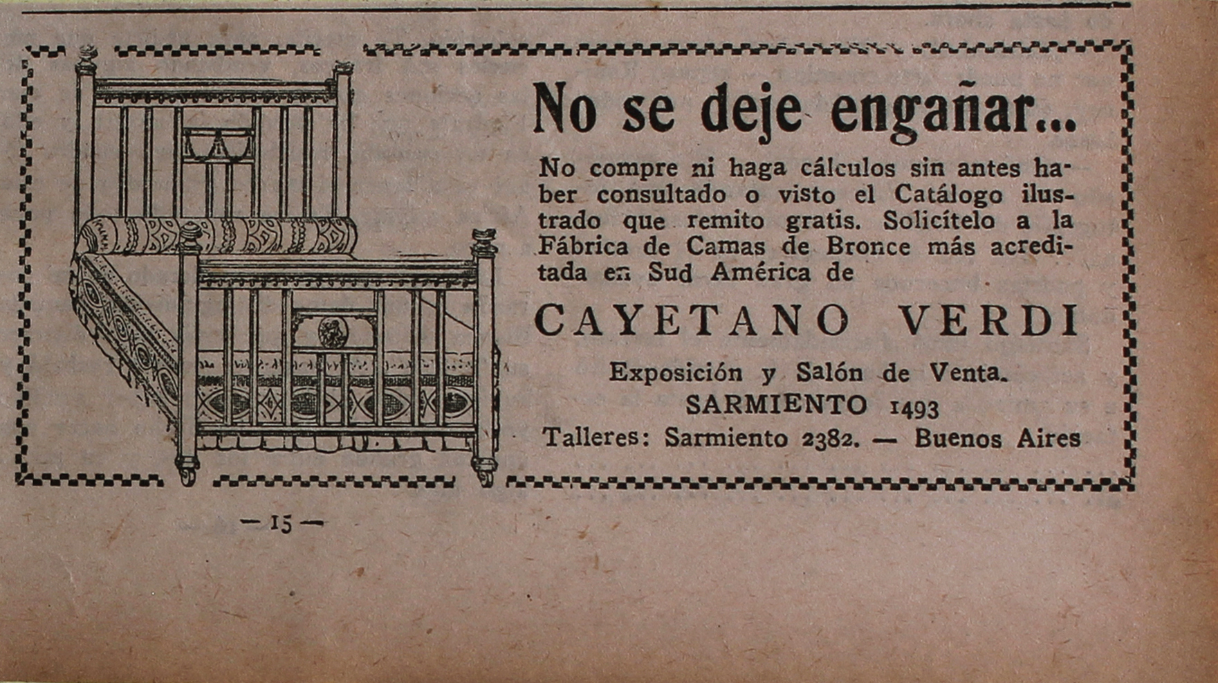Cayetano Verdi fabrica de camas de bronce - Advertising 1922