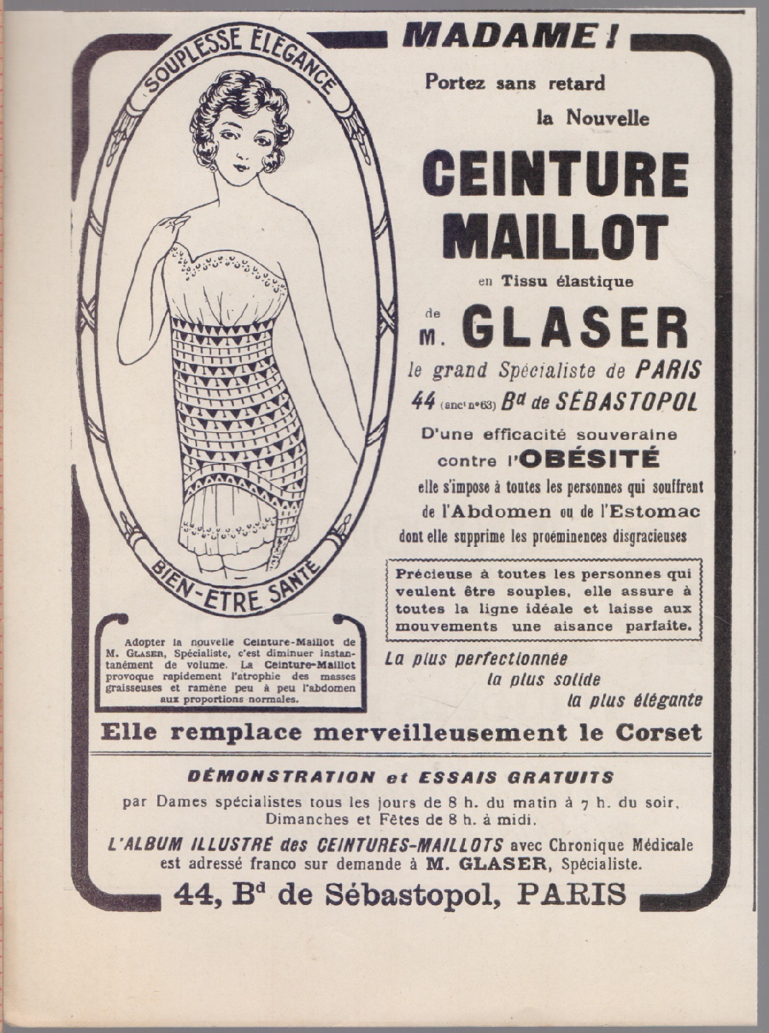 Ceinture maillot de m. Glaser. Advertising 1925