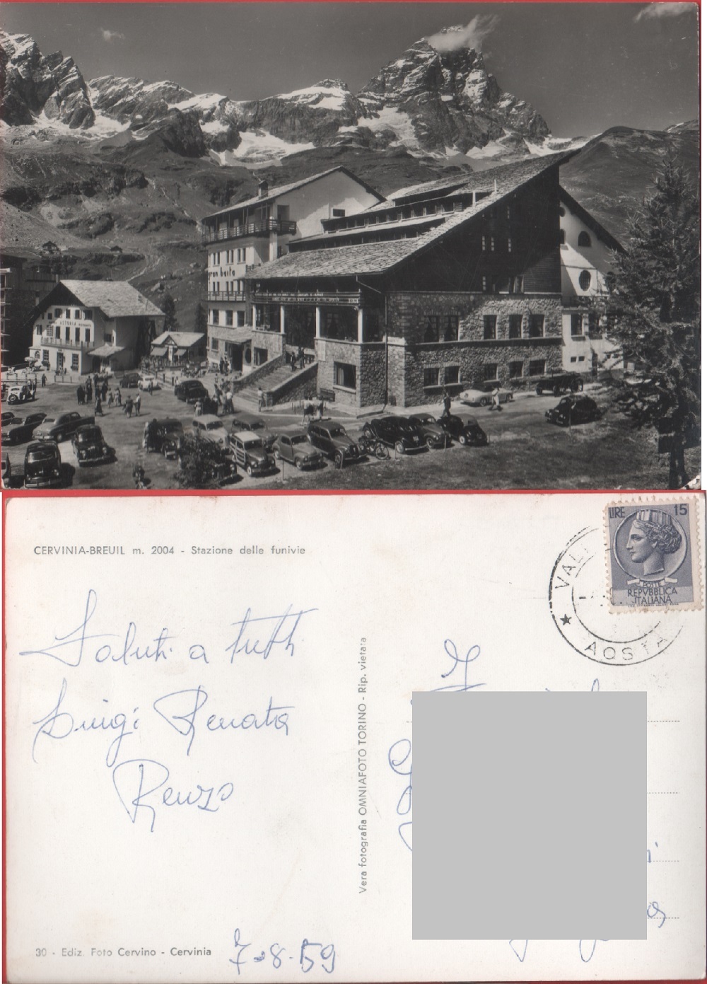 Cervinia-Breuil. Stazione delle funivie. Viaggiata 1959