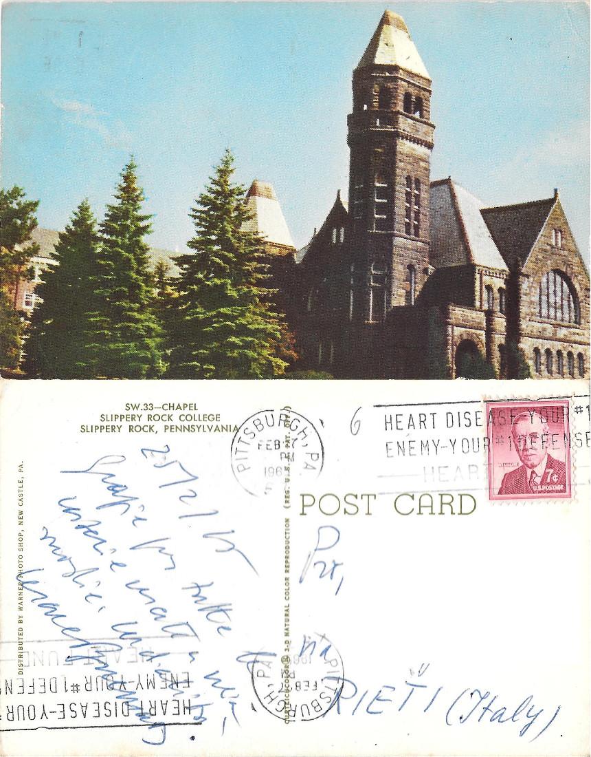 Chapel. Slippery Rock College. Viaggiata 1965