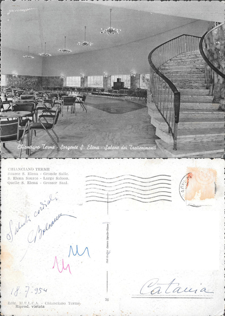 Chianciano Terme. Sorgente S.Elena Salone dei Trattamenti. Viaggiata 1954