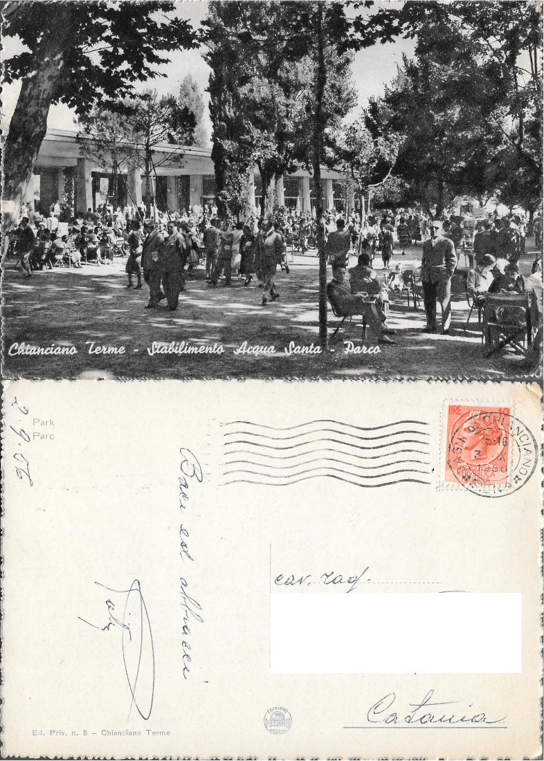 Chianciano Terme Stabilimento Acqua Santa Parco. Viaggiata 1956
