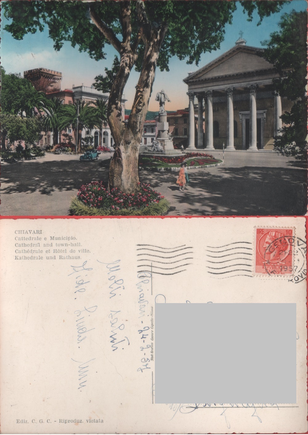 Chiavari (GE). Cattedrale e Municipio. Viaggiata 1957