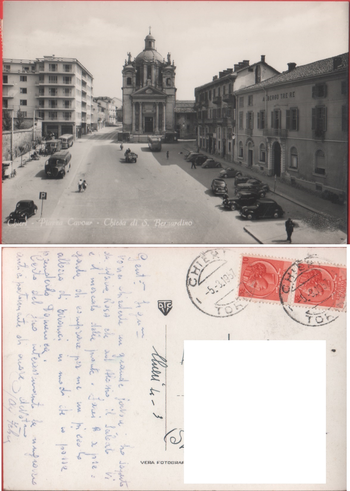 Chieri (TO). Piazza Cavour. Chiesa di S. Bernardino. Viaggiata 1968