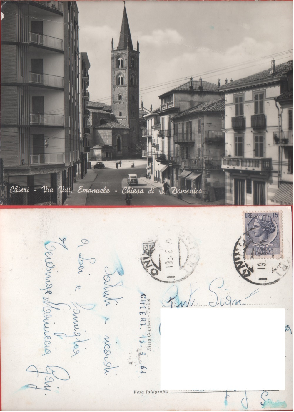 Chieri (TO). Via Vitt. Emanuele. Chiesa di S. Domenico. Viaggiata …