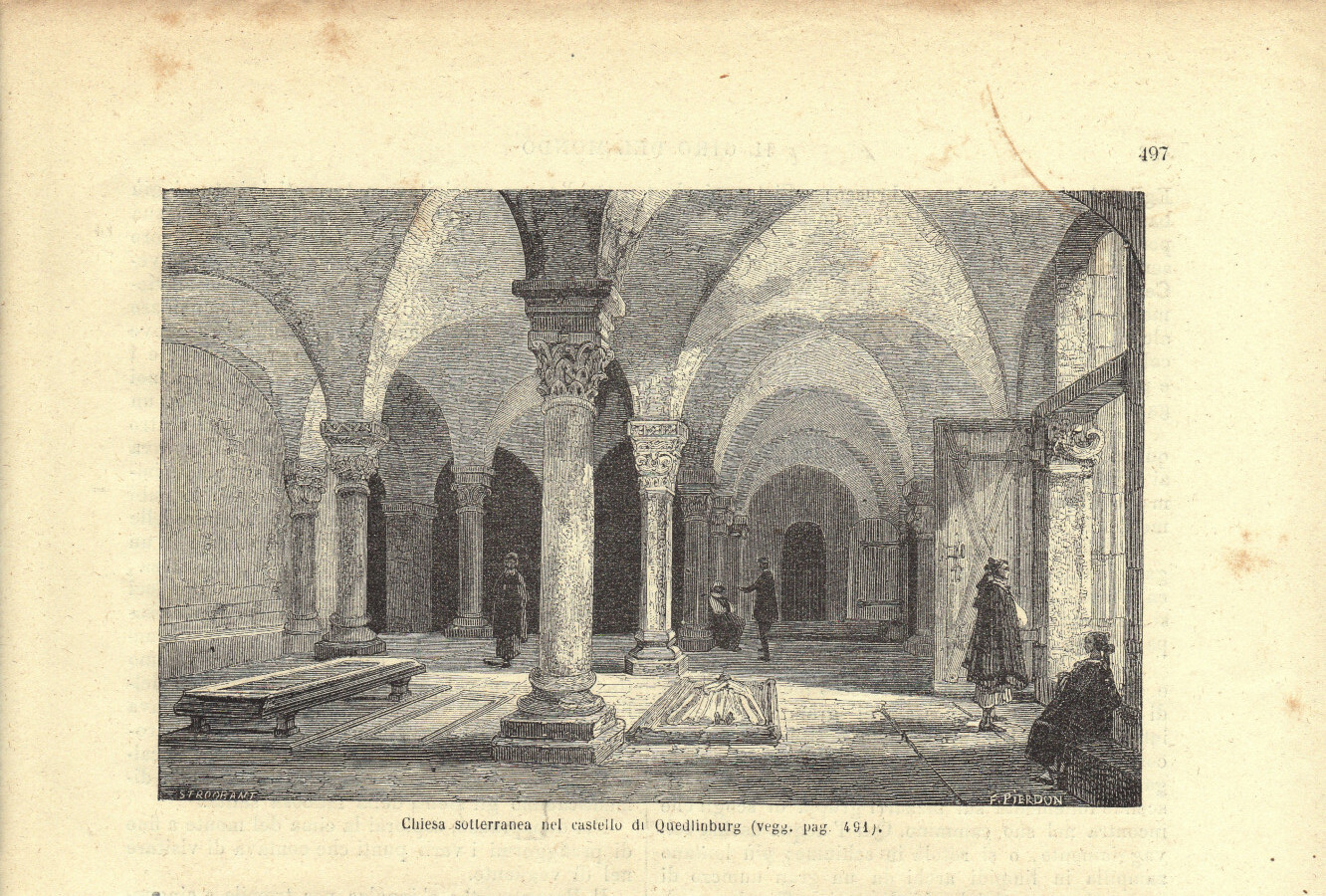 Chiesa sotterranea nel castello di Quedlinburg. Stampa 1863.