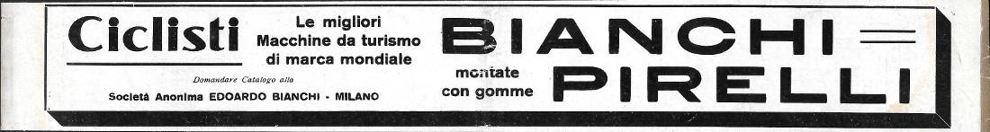 Ciclisti. Bianchi con gomme Pirelli. Advertising 1912