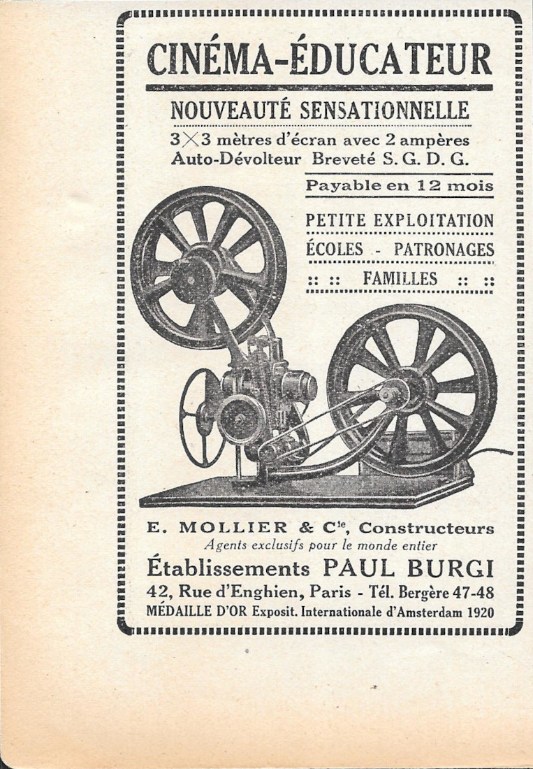 Cinéma-Educateur. Etablissements Paul Burgi - Advertising 1920