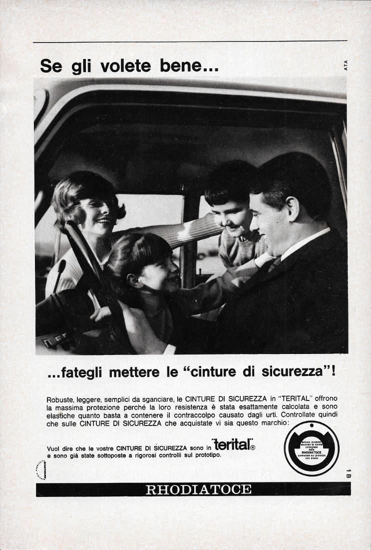 Cinture di sicurezza in Terital Rhodiatoce. Advertising 1965