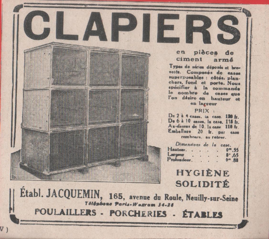 Clapiers de ciment arme. Etabl. Jacquemin. Advertising 1924