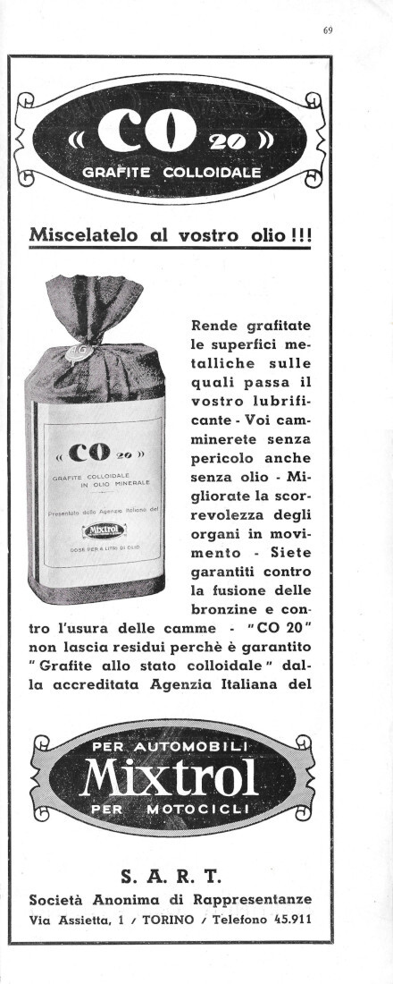 CO grafite colloidale. SART Torino - Advertising 1934