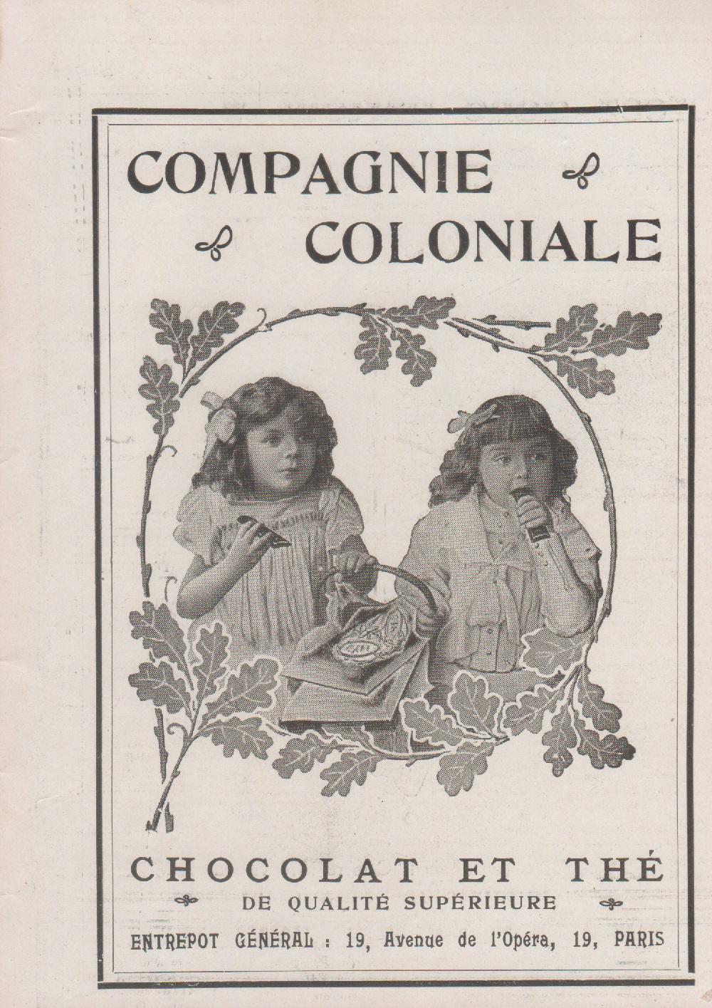 Compagnie coloniale. Chocolat e thé. Advertising 1911