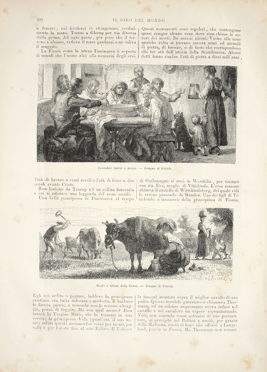 Contadini danesi a messa/Boaro e lattaie in Fionia. Stampa 1863