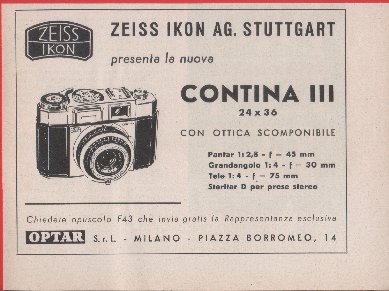 Contina III, Zeiss Ikon. Advertising 1957