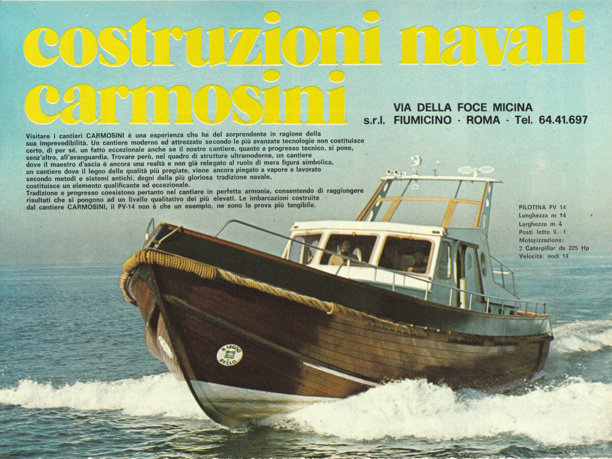 Costruzioni navali Carmosini, Fiumicino. Advertising 1974