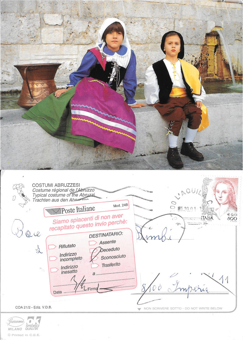Costumi Abruzzesi. Viaggiata 2001