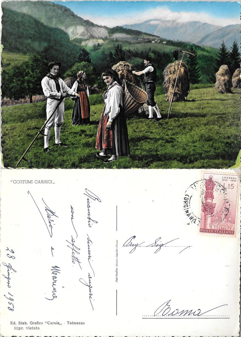 Costumi carnici. Cecami. Viaggiata 1958