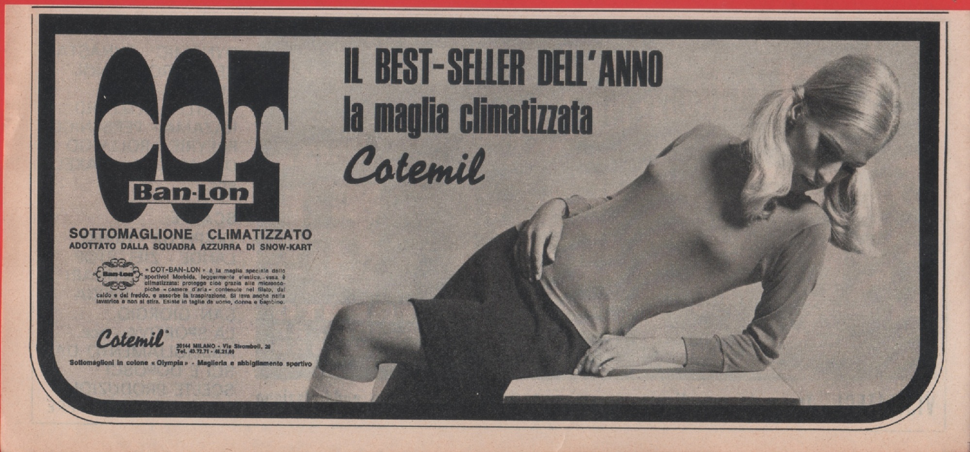 COT BanLon. Maglieria cilmatizzata. Advertising 1968