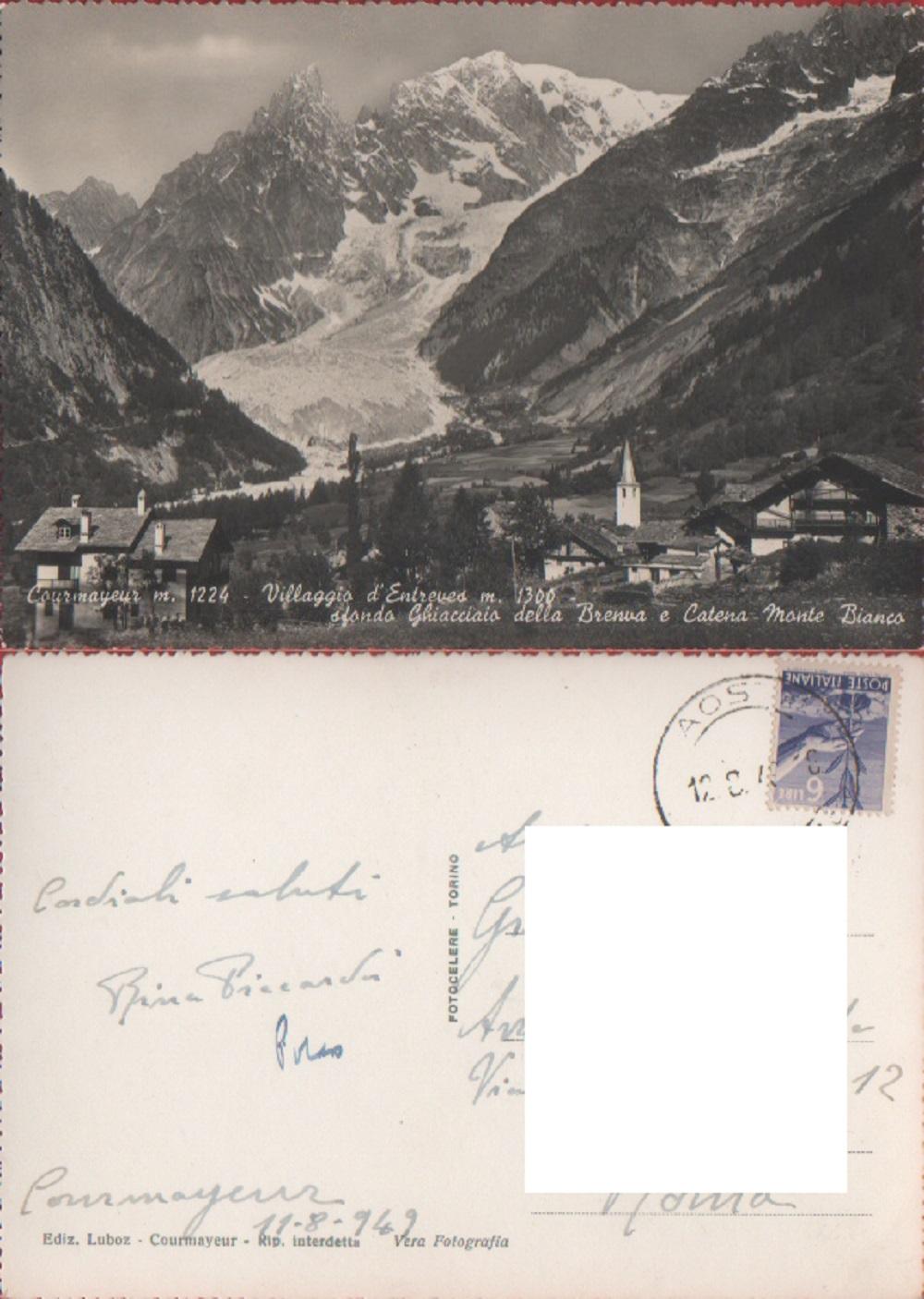Courmayeur. Village d'Entreves. Viaggiata. 1949