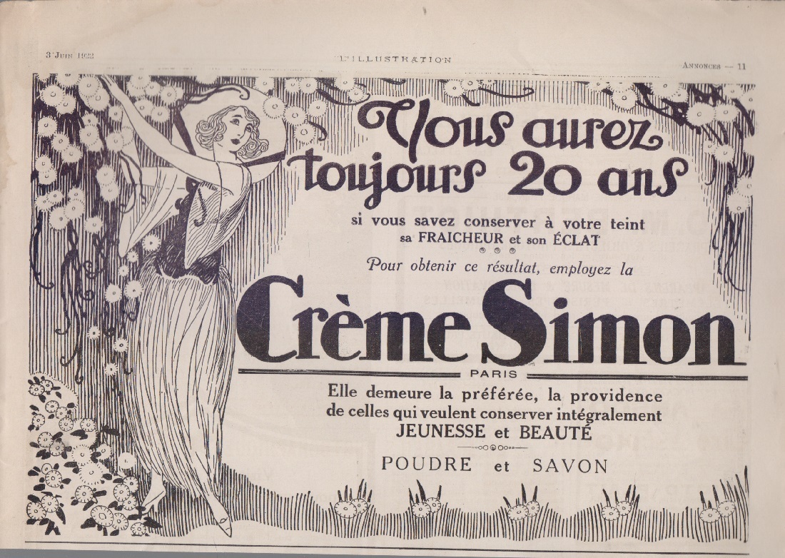 Creme Simon vous aurez toujours 20 ans. Advertising 1922