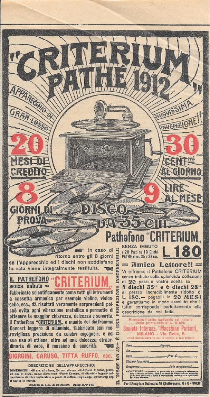 Criterium Pathè 1912. Advertising 1912