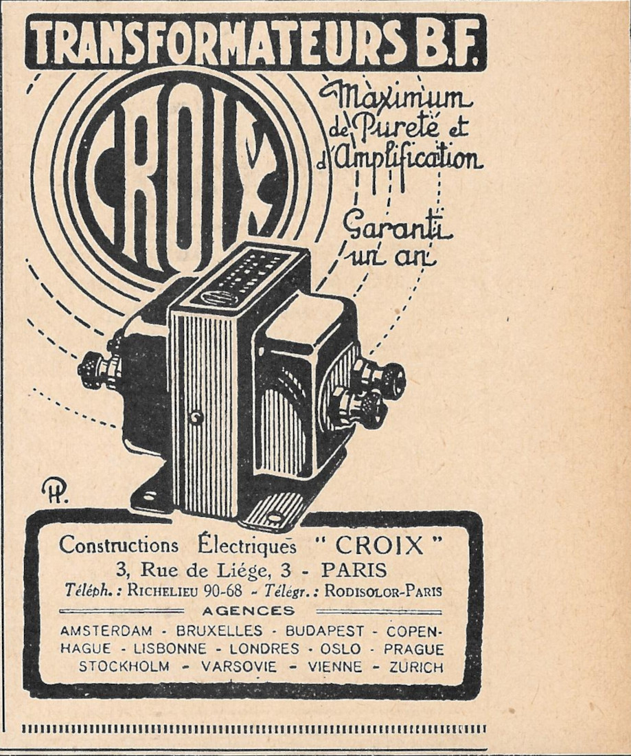 Croix Transformateurs BF - Advertising 1920
