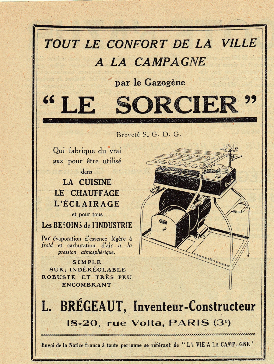 Cuisine a gazogene Le Sorcier. Et.ts L. Bregeaut. Advertising 1926