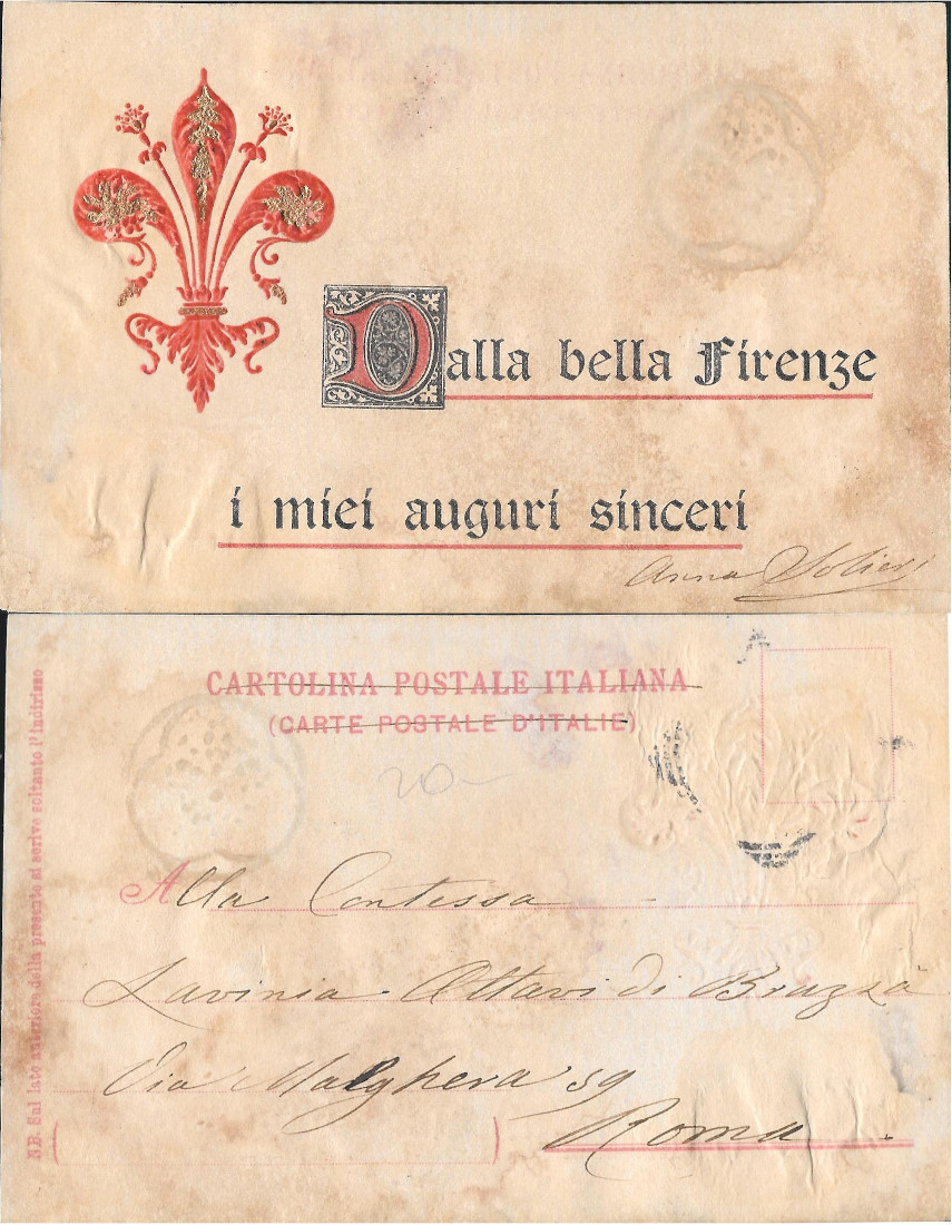 Dalla bella Firenze i miei auguri sinceri. Viaggiata primi 900