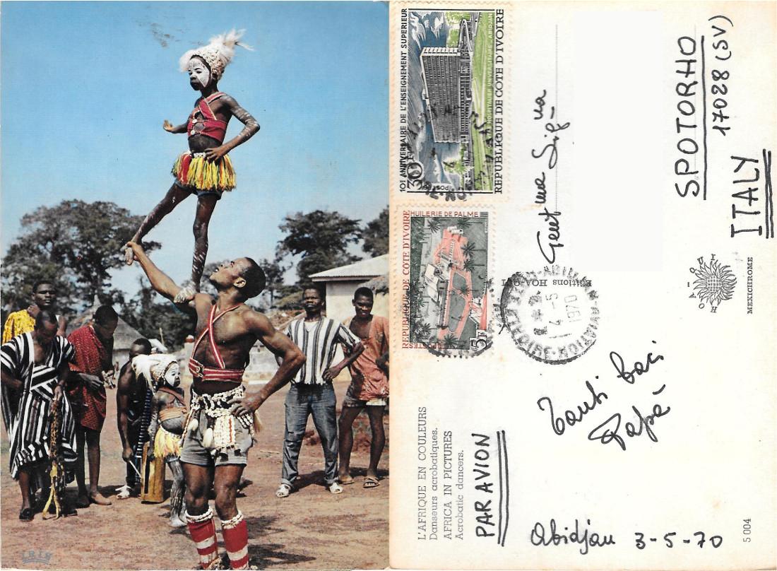 Danseurs acrobatiques. Cote d'Ivoire . Viaggiata 1970