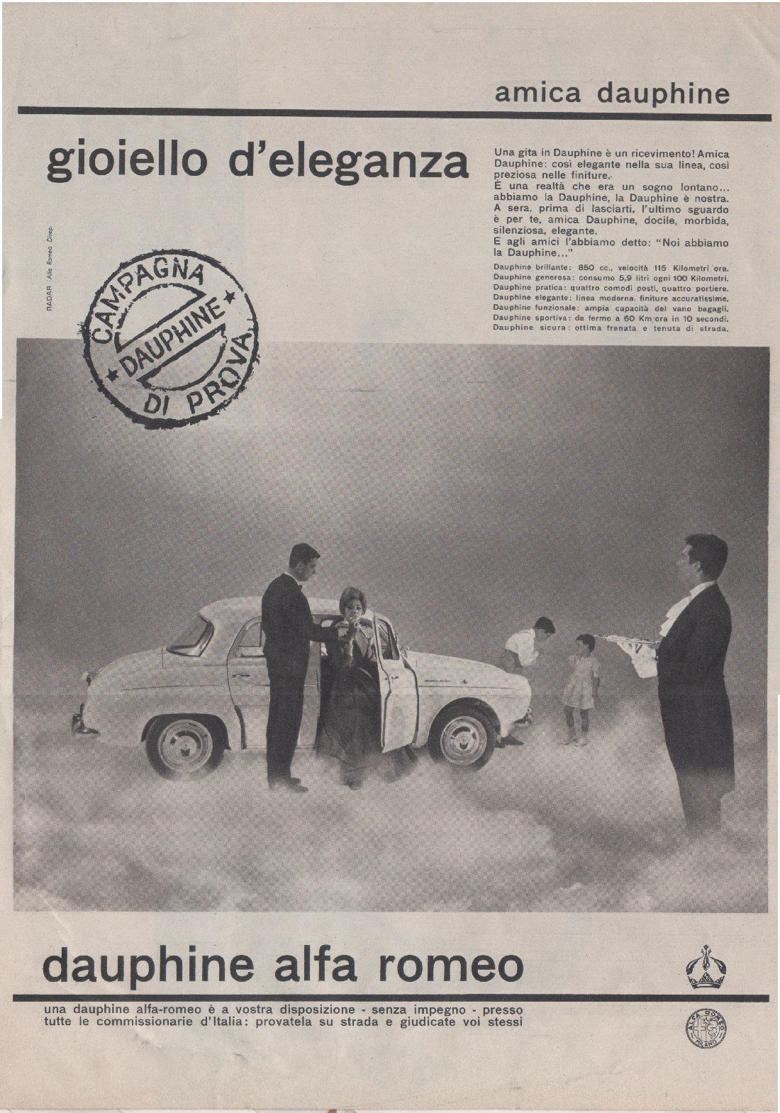 Dauphine Alfa Romeo. Advertising 1960
