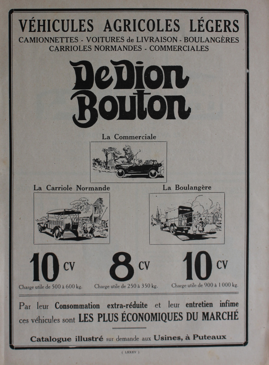 De Dion Bouton vehicules agricoles legers. Advertising 1926