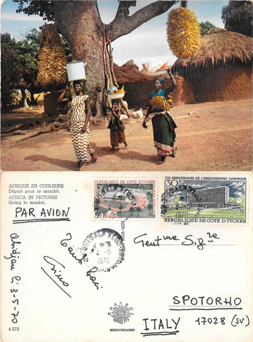 Depart pour le marche. Cote d'Ivoire. Viaggiata 1970