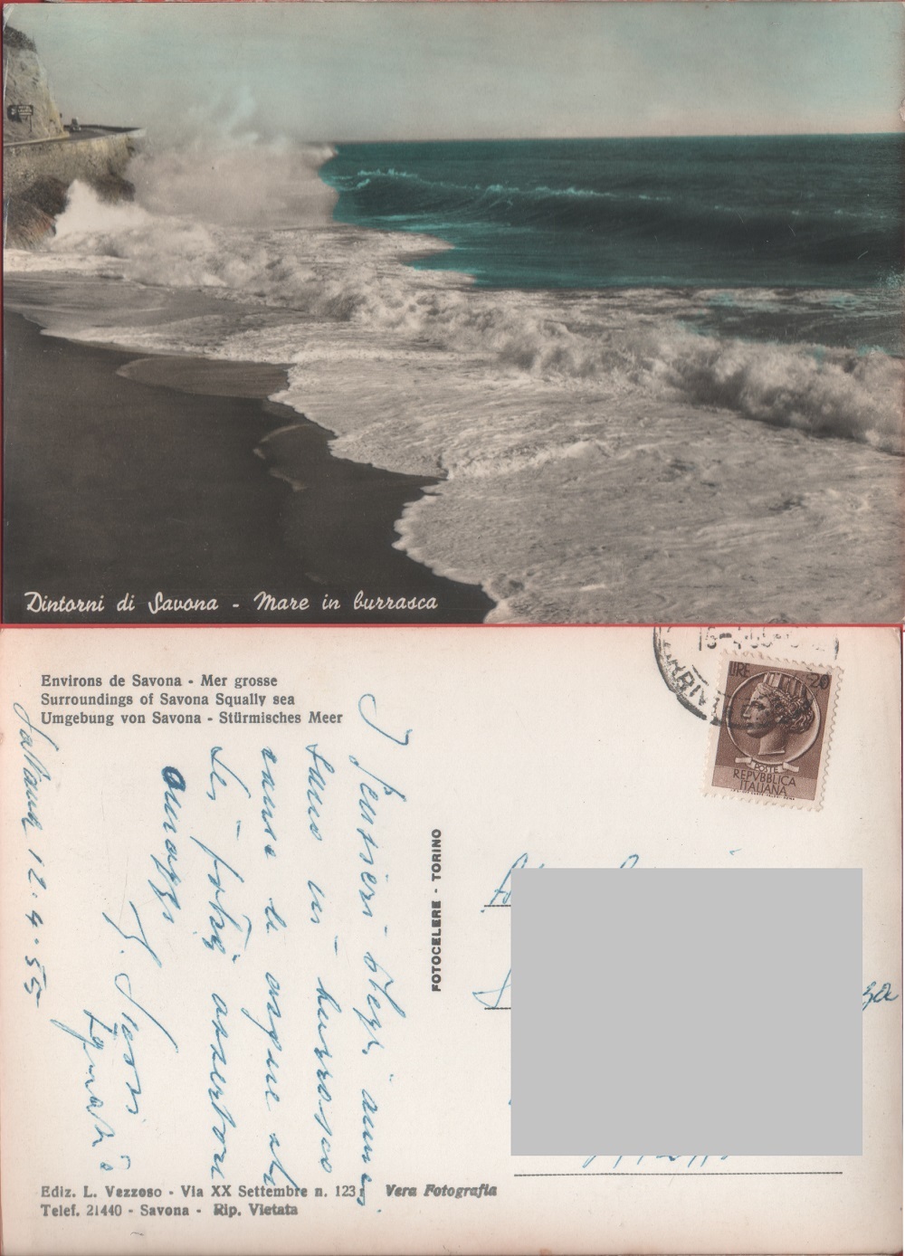 Dintorni di Savona. Mare in burrasca. Viaggiata 1955