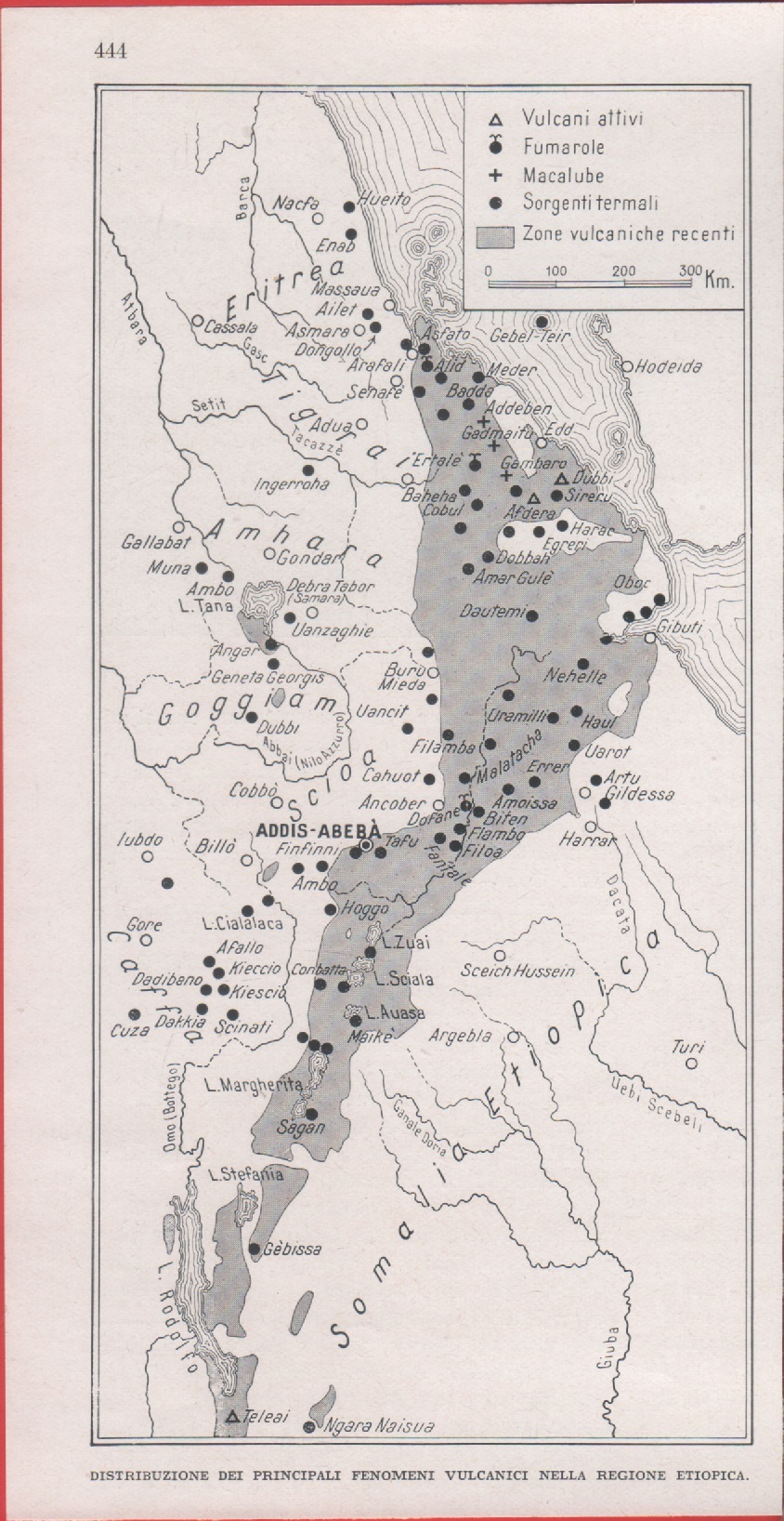 Distribuzione dei principali vulcani nella regione abissina. Immagine 1937