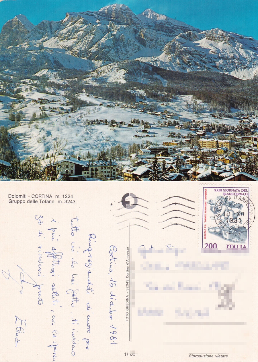 Dolomiti. Cortina m. 1224. Gruppo delle Tofane - Viaggiata 1981