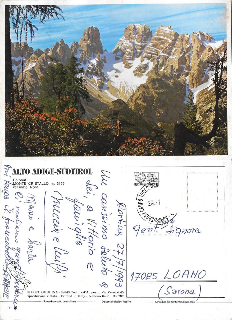 Dolomiti. Monte Cristallo. Versante Nord. Viaggiata 1993