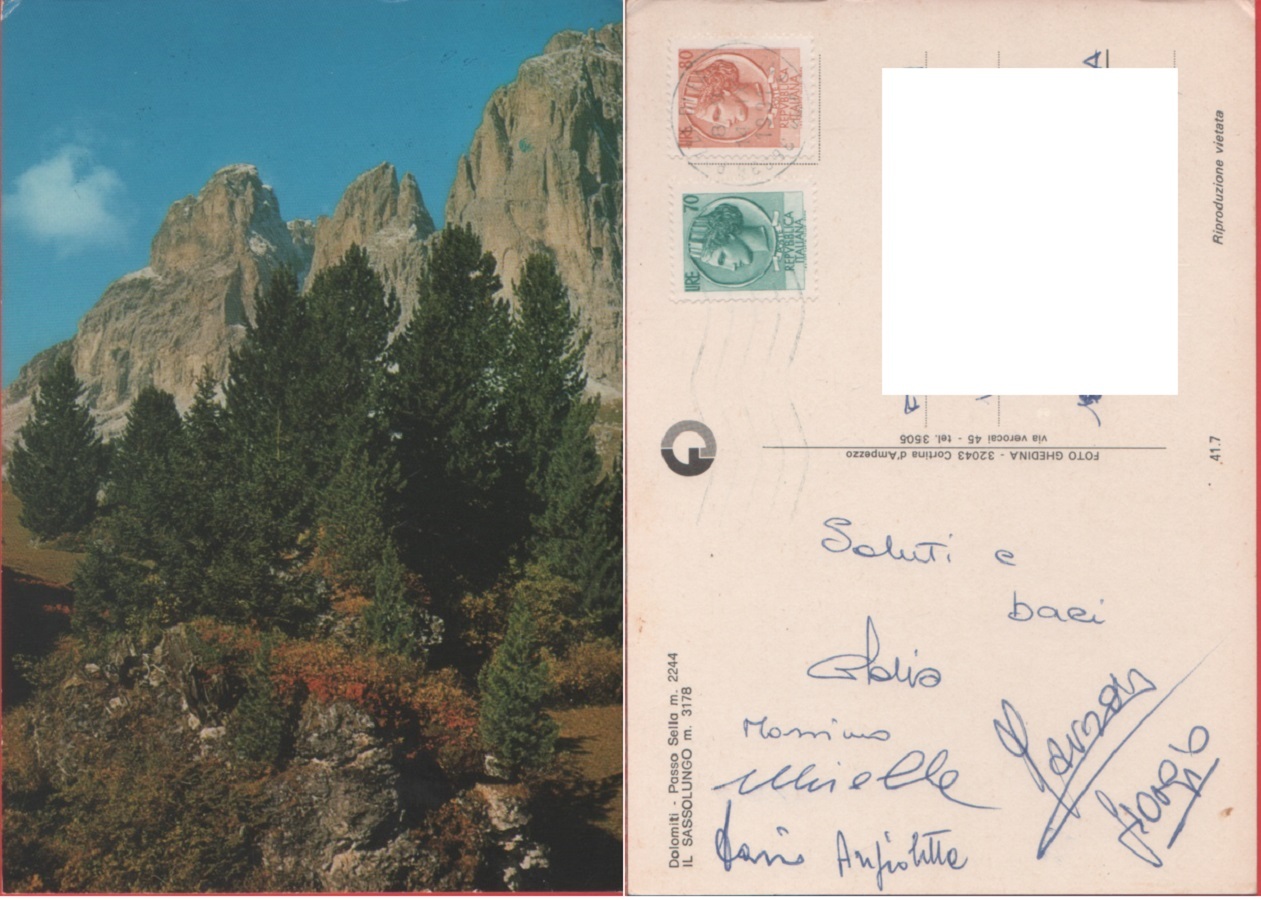 Dolomiti. Passo Sella. Il Sassolungo. Viaggiata 1981