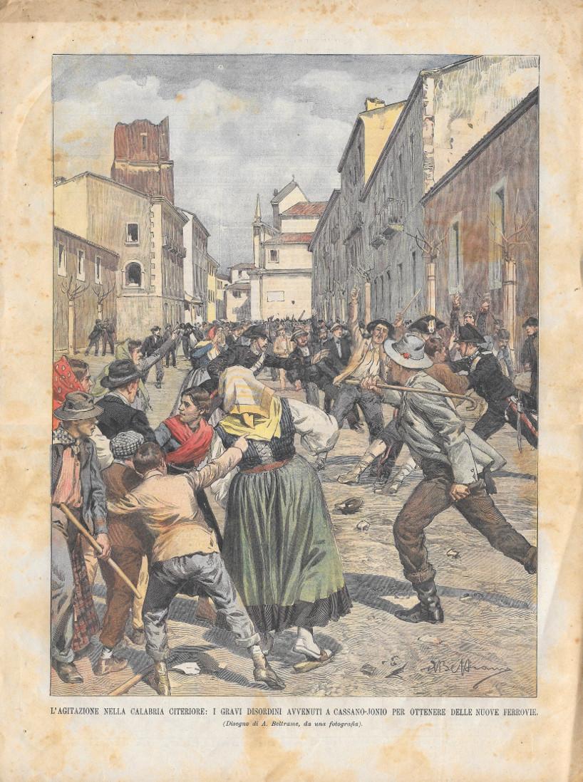 Domenica del Corriere 16/3/1902. Gravi disordini a Cassano Jonio. Beltrame
