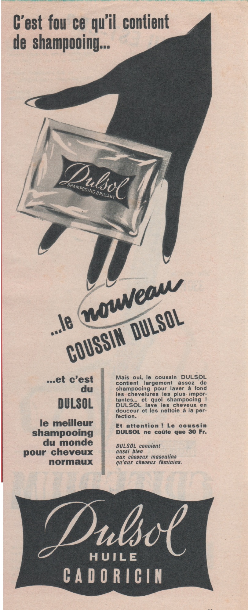 Dulsol shampoo. Advertising 1956