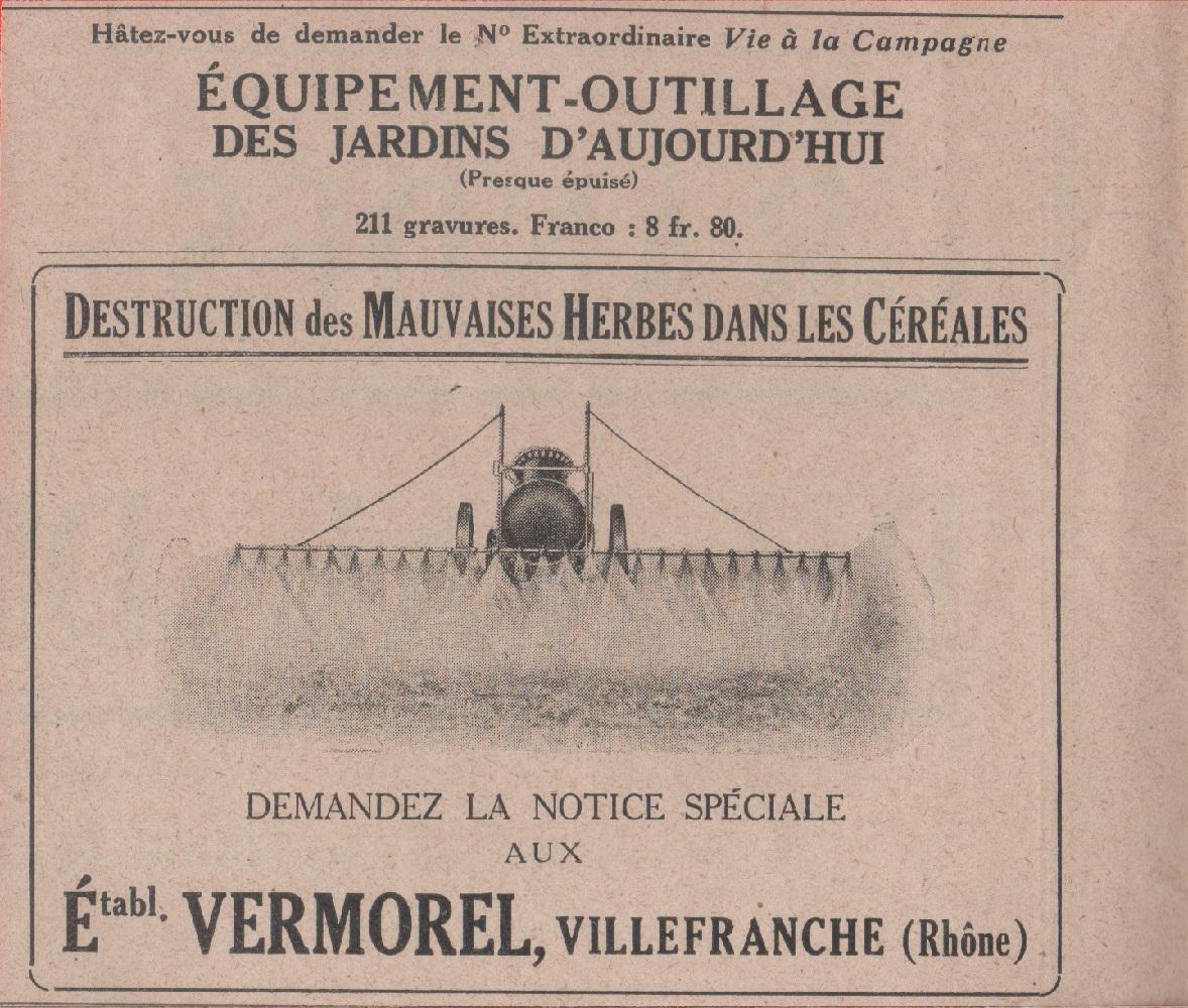 E.tabl. Vermorel, Villefranche (Rhone). Equipement-outilage. Advertising 1926