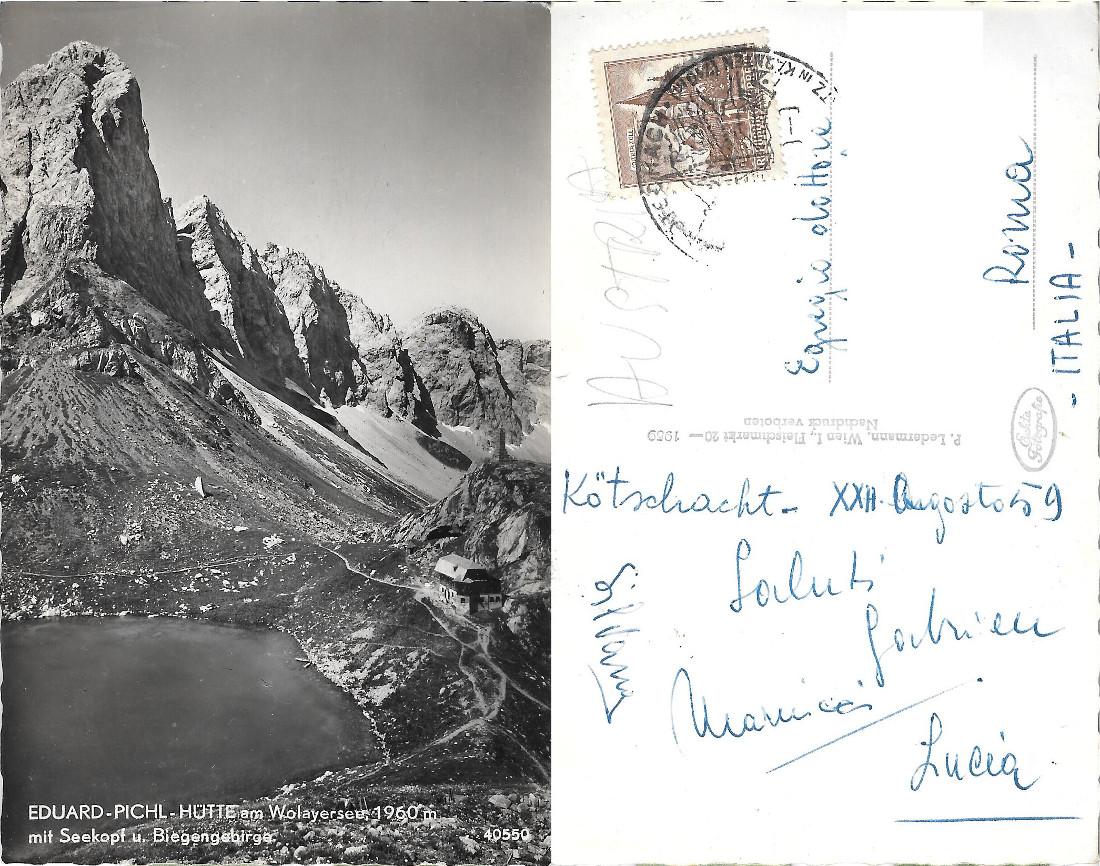 Eduard Pichl Hutte am Vlayersee mit Seekopf und Biegengebirge. Viaggiata …